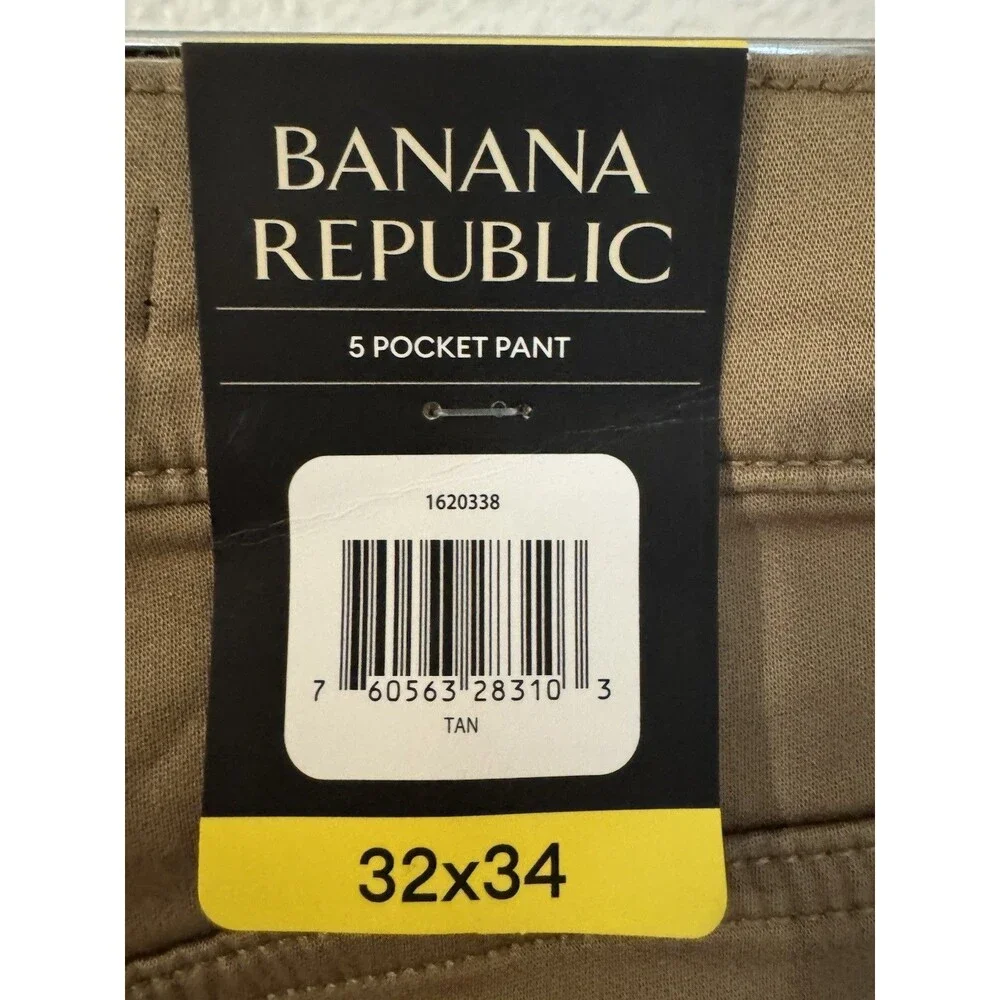 Banana Republic Men's 5 Pocket Pant Stretch Fabric Tan Size 32x34 New Flat Front